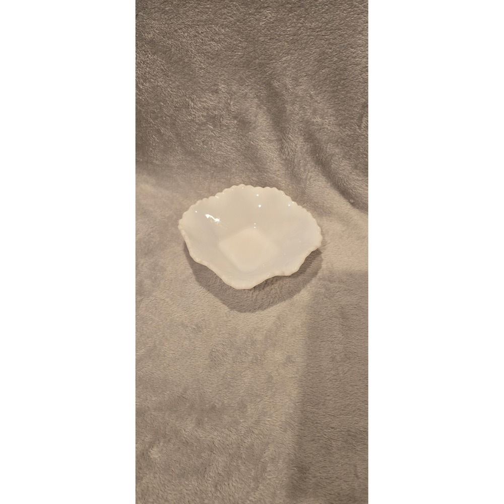 Vintage White Milk Glass Hobnail Ruffled Edge Square Candy Nut Bowl Dish 6.25x2"